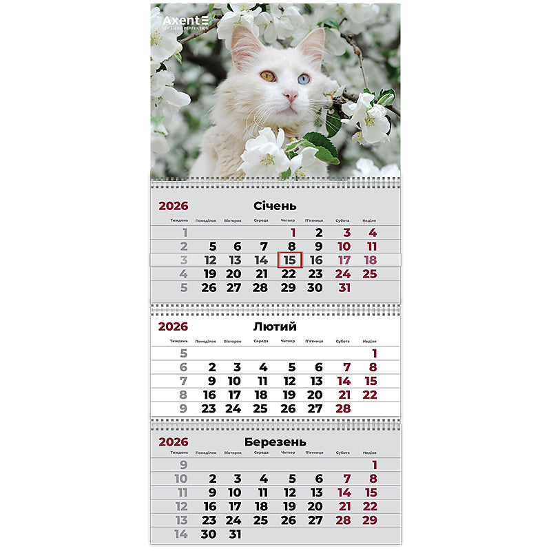 Календар настінний квартальний 2026 Axent Cats 3 8803-26-15-A, 3 пружини